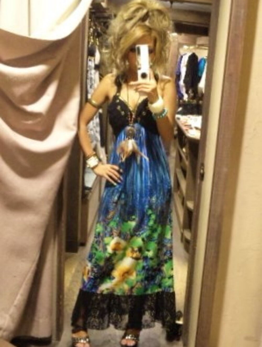 D.i.a Gyaru Blue Watercolor Floral Print Maxi Dress